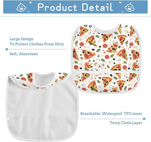 IHCVHQX 1 Pack Baby Feeding Bibs for Boys Girls Pizza Slices Mushrooms Button Newborn Infant Bibs Teething Bib