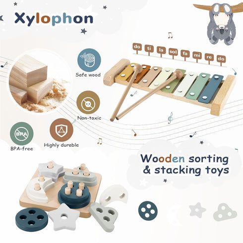 6-12 6-12-18 6-24 Montessori Toys for Months, Baby Toys Months with Baby Blocks Cup Toys, Pull String Toys, Shape