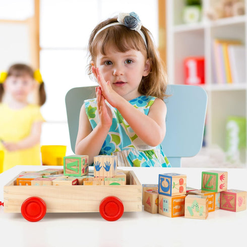 1-3, Set 30 1.65" Joqutoys Wooden Building Blocks for Toddlers Large Wood Baby Stacking Blocks for Kids, PCS Alphabet
