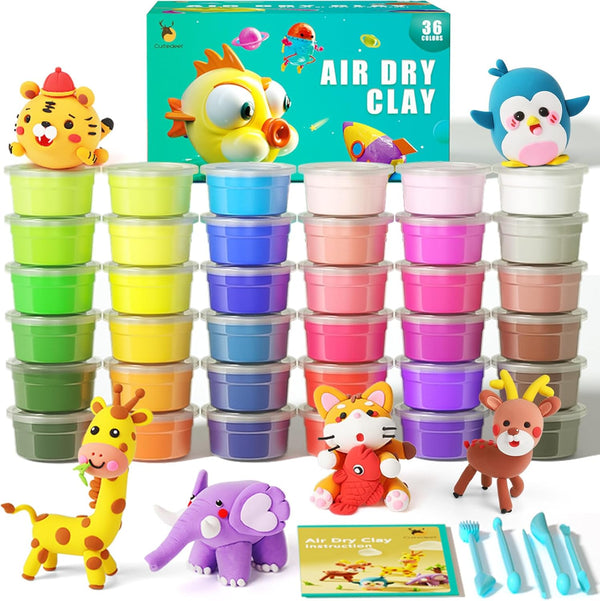 Cutedeer Air Dry Clay Kit, 36 Colors Modeling Clay for Kids, Ultra Light Magic Clay with Sculpting Tools