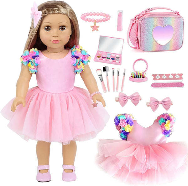 BDDOLL American 18 Inch Doll Clothes and Accessories Makeup Playset Including Fashion Skirt,