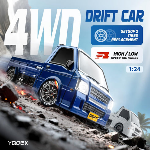 Cayrzeth 1/24 2.4GHz 20KM/H 4WD RC Drift Car, Remote Control Car, High Speed RC Truck,Drifting TiresTwo Batteries