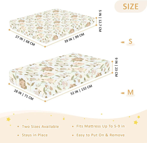 miaozhen 1 Pack 52x28 Cotton Crib Sheets for Baby Boys Girls Soft Stretchy Spring Art Rose Light Color Toddler