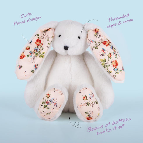 12 inches ArtCreativity Blossom Bunny Plush for Kids - - White Plush Stuffed Bunny Rabbit with Floral Blossom Print