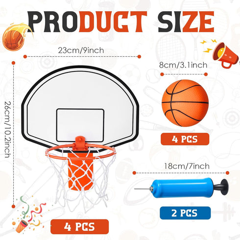 Liliful 4 Pack Indoor Trash Can Basketball Set, Clip on Hoop with Backboard and Inflatable Balls