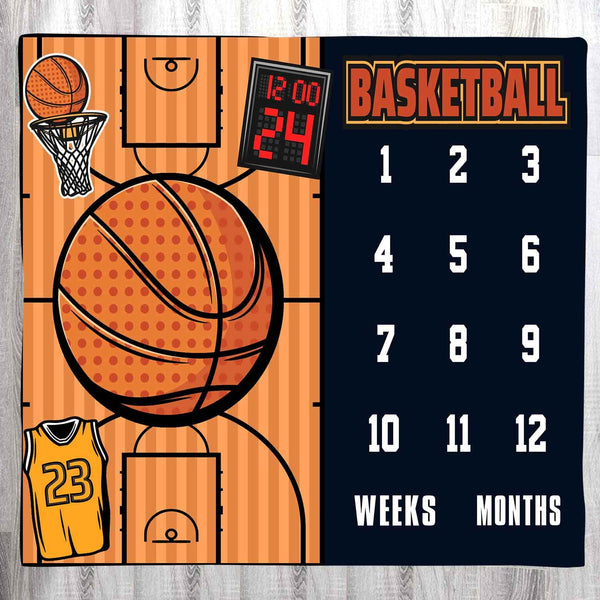 Personalized Holiday Baby Age Blanket, Basketball Jersey Photography Prop for Newborns, 47"x40" BTLSLY134