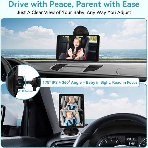 pemacom 2-Kids: 7 Inch 1080P Baby Car Camera for IPS Display with Dual Carseat Cameras, Split Screen, Night Vision, HD