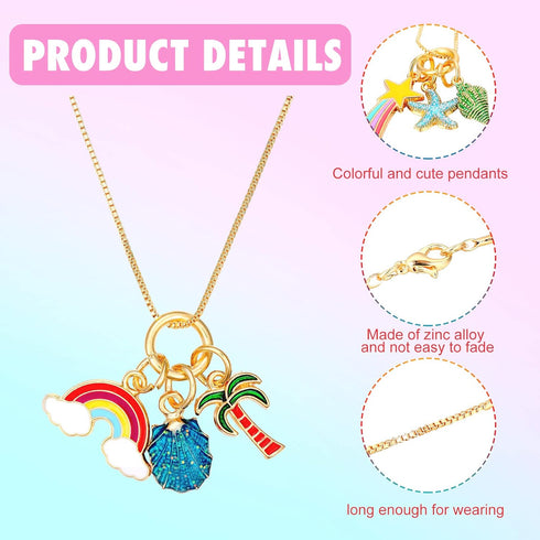 Hicarer 6 Pieces Unicorn Necklaces and Mermaid Necklace, Cute Rainbow Heart Crown for Christmas Party Favors