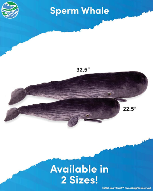(32.5" Real Planet Sperm Whale Plush Toy - Realistic Stuffed Animal Gift for Kids All Ages, Large Ocean Plushie