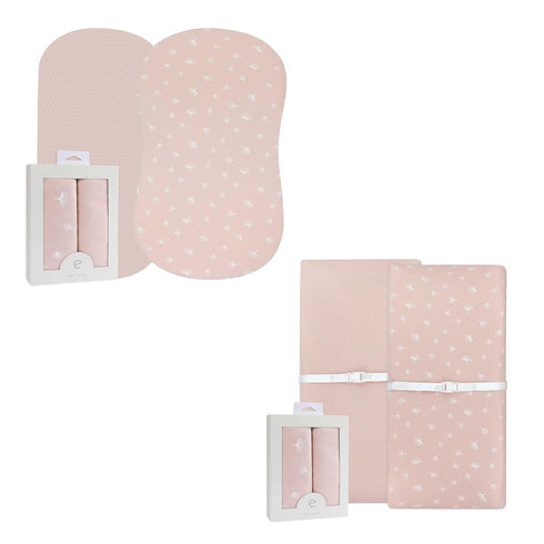 Bassinet and Changing Pad Cover Set Bundle (Pink Gingko and Pin Dots