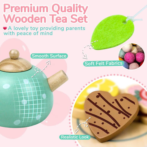 Set 3 4 5 Wooden Tea for Little Girls Play Food Pretend Play Kitchen Accessories for Years Old Girls and Boys Toddler
