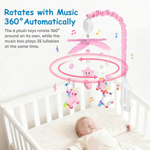 SGIP 6 35 28 Baby Crib Mobile for Girls, Unicorn Crib Mobile with Music, Pink White Musical Nursery Mobiles, Pink