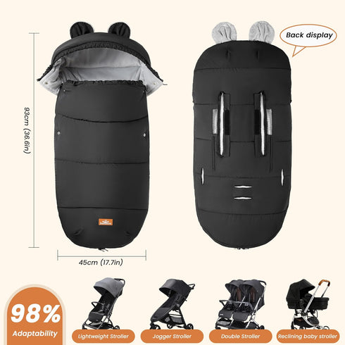 Bemece Warm Bunting Bag, Universal Winter Stroller Cover with Zip, Windproof Stroller footmuff for Baby Buggies