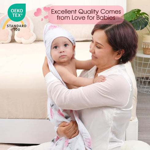 2 Pack 100% 6-Layer 32x32Inch, david's kids Hooded Baby Towels, Muslin Cotton Ultra Soft Breathable Absorbent Baby Bath
