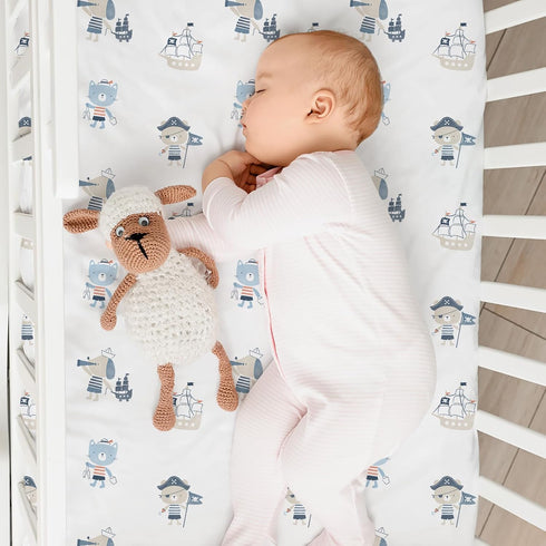 47"x24", 3 Pack Nap Mat Sheet Blue Ocean Sailor Baby Crib Sheets Fitted Elastic Corners, Preschool Day Care Rest Mat