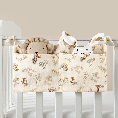 Kangnice Cribs Storage Bag Baby Bedside Hanging Storage Bag for Drool Bibs Diaper Multifunctional Hanging Pocket Cotton