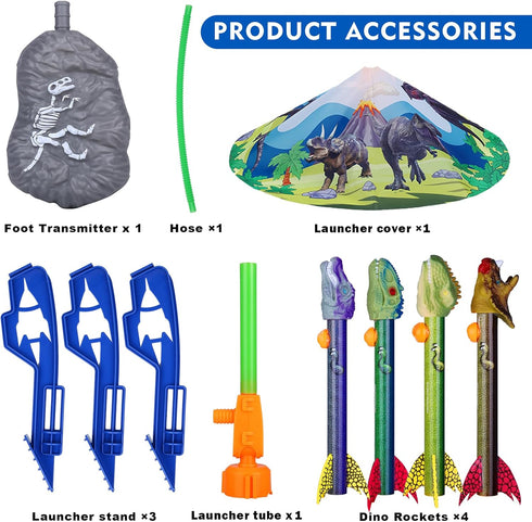 Dinosaur Toy Rocket Launcher for Kids - Launches Up to 100 Ft, 4 Rockets, Outdoor Toys, Birthday Gifts for Ages 3-12