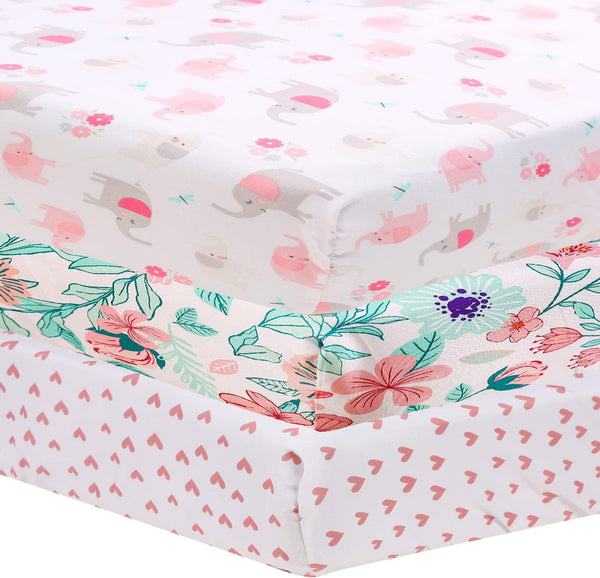 Generic 3 Pack Toddler Fitted Crib Sheets, Soft Floral Baby Sheets for Standard