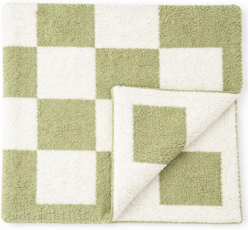 L+L USA Checkered Baby Blanket 28"x40" - DreamSoft Knit Throw for Crib,