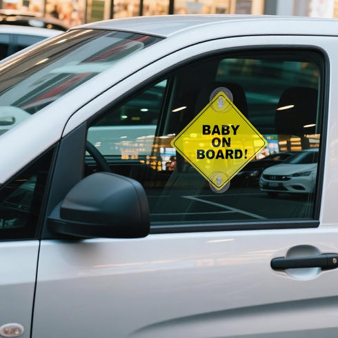 VASTRISE 2 5"x5" Pcs Baby On Board Sign for Car with Suction Cups,About Essential Safety Signs for Cars - Bright