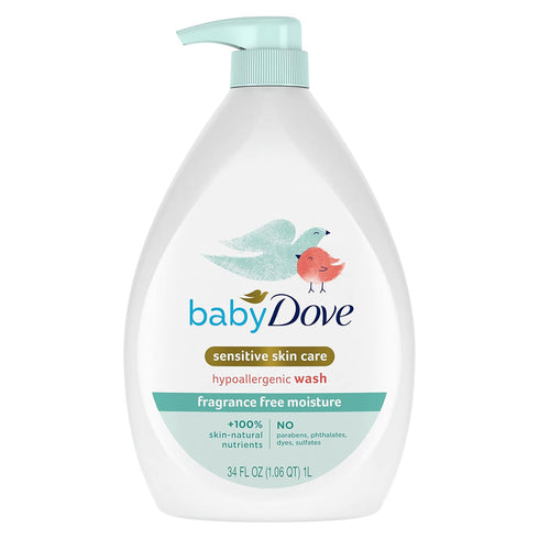 Baby Dove Sensitive Skin Care Baby Wash, Fragrance Free, 34 oz - Moisture for Baby Bath Time