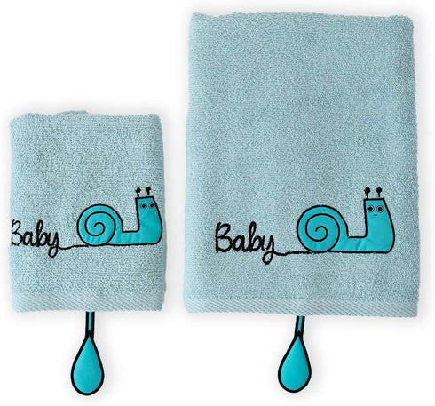 Sangaloz 2 20x31 Inch 12x20 Inch 100% Milk&Moo Kids Washcloths for Bath, Blue Snail Baby Kids Bath Towel, Wash Cloths