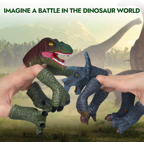 Dinosaur Toys Figure Set - Rubber Dinosaur Finger Puppets with Heads, Paws, and Feet, Bath Toys for Kids, 20pcs Finger