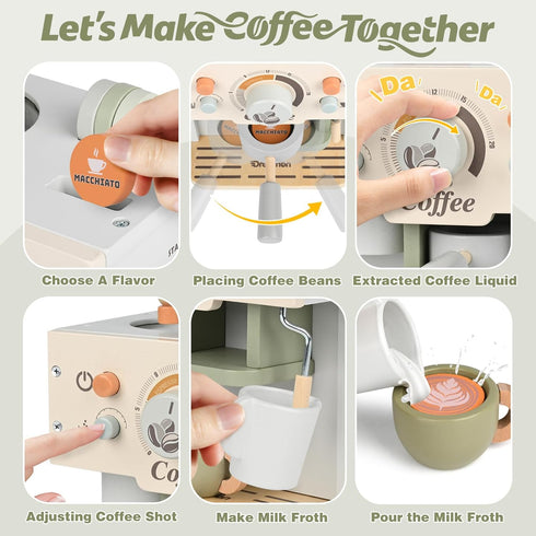 Set, Playset, 3 4 5 6 Dreamon Toy Coffee Maker for Kids Kitchen Wooden Kitchen Accessories Pretend Play Toddler Coffee