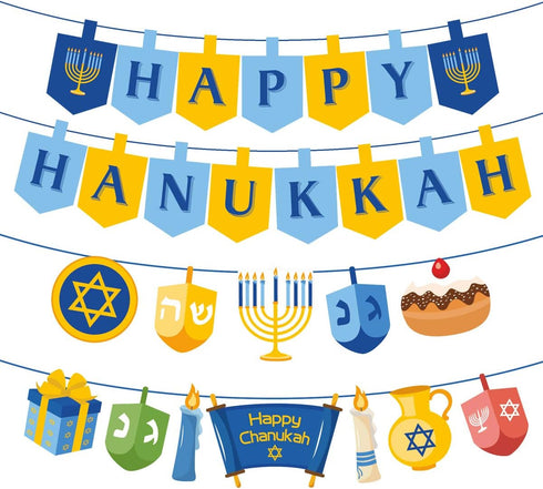 Happy Hanukkah Decorations Paper Banners, Holiday Chanukah Party Supplies