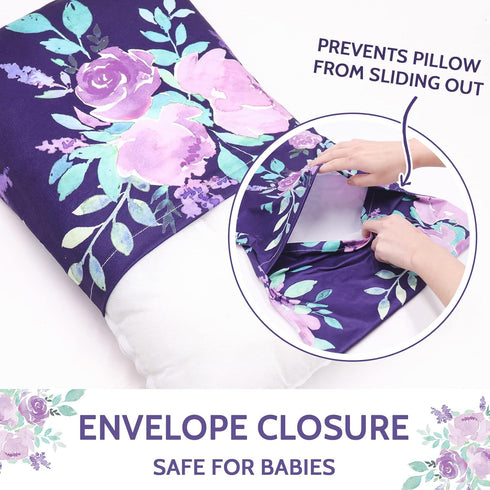 2 Pack, 13"x 18" 14"x19", 100% Toddler Pillowcase Purple Flower Kids Pillow Cover for Sleeping, Fit Sized Or Silky Soft