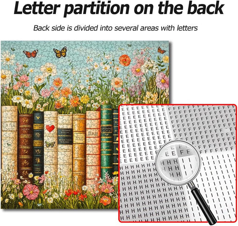 1000 Bgraamiens Vintage Wildflower Books Piece Jigsaw Puzzle Aesthetic Floral Book Spines Puzzle for Adults and Teens