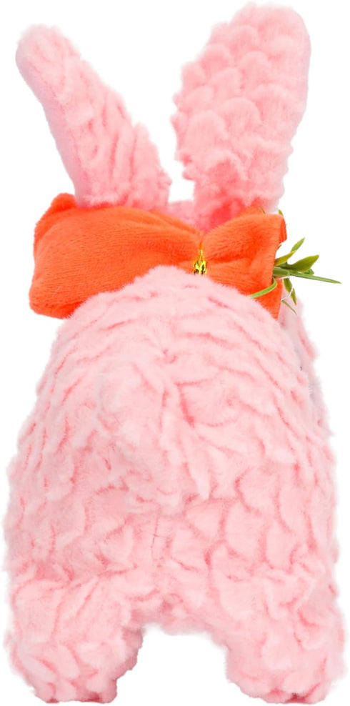 Hopearl Hopping Rabbit with LED Ears Carrot Backpack, Interactive Plush Bunny Toy with Sounds, Gift for Toddlers, Pink,