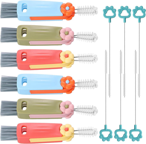 YLMFTNU 12Pcs 3 1 in Cup Lid Gap Cleaning Brush, Long Water Bottle Straw Cleaner Brush, Crevice Cleaning Brush Tools
