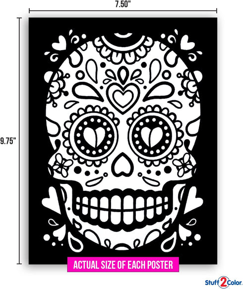 Stuff2Color Sugar Skulls Fuzzy Velvet Halloween Coloring Posters, 6 Pack for Day of The Dead Activity