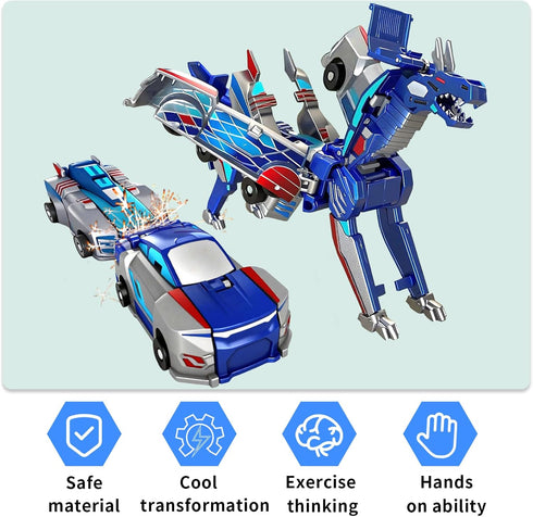 2-in-1 3-12 2 Collision Transforming Dinosaur Car Toy, Magnetic Cars Convert to Dinosaur Robot, Crash-Activated