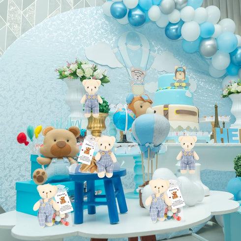 20 Sets Miniature Bear with Clothes, 4.7 Inch Stuffed Plush Bear Decorations, Baby Shower Doll Favors, Blue
