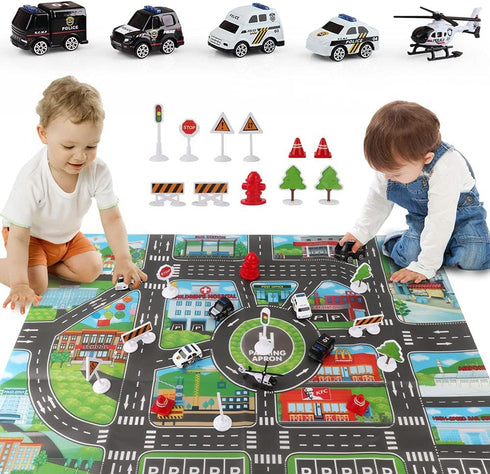 5 1 3 4 5 6 Dwi Dowellin in Airplane Toys with Light and Sound,Police car Toys with Activity Mat, Christmas Birthday