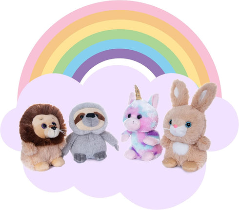 My OLi 5" Plush Toys Set, Bundle of 4 Fairy Tale Animal Toys, Unicorn, Lion, Rabbit, Sloth for Kids
