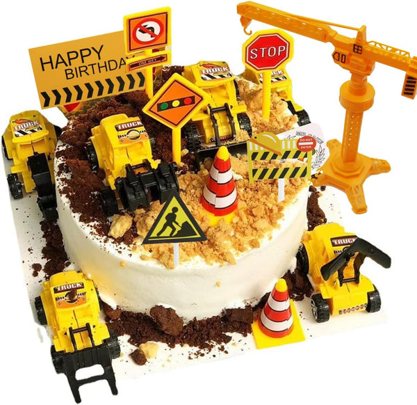 Nevperish 18 PCS Construction Cake Toppers Vehicles Cake Decoration Set Excavator Tower Crane