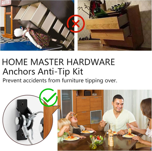 Furniture Anchors Anti-Tip Kit (4 Pack) for Baby Proofing, Secure 400 lbs Cabinet with Wall Anchor Safety Strap