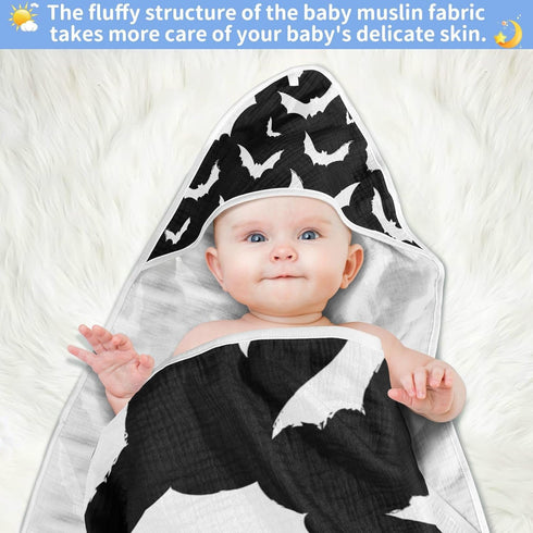 Ultra Soft Bat Baby Hooded Towel, Absorbent Cotton Baby Bath Towel for Newborn Toddler Boys Girls, 30 x 30 Inch