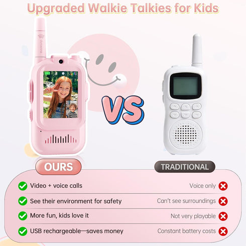 Brisum 6 1000ft 6-8, HD Video Walkie Talkies for Kids, Gift for Year Old Girl, Camera & Clear Fun Voice Effects
