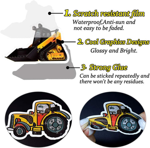 QTL Truck Stickers for Kids, Boys Tractor Stickers for Water Bottles, Easter Basket Stuffers, 50Pcs