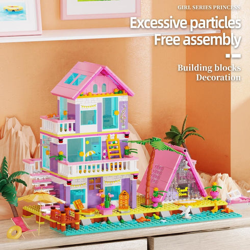 8+, Set 791pcs MindBox Girl Beach House Building Blocks Toys for Girls Age Seaside Villa Friends Building with Light