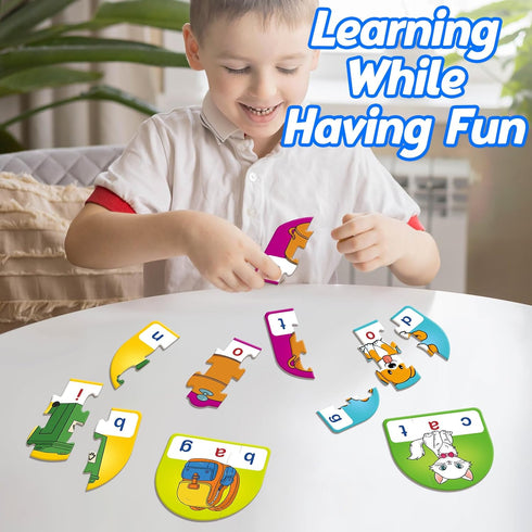 CVC Puzzle Cards for Kids, Phonics Games, Speech Therapy Toys for Toddlers, 3 Alphabet Letter Word Puzzles