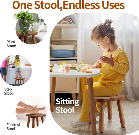 9 Inch 300 Lbs Small Wooden Step Stool, Cute Non-Slip One Step Stool for Adults Kids, Easy to Assemble Portable