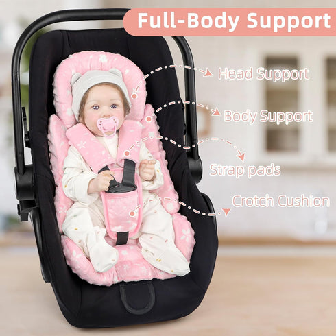 Car Seat Head Support Baby, Soft Infant CarSeat Insert with Strap Covers for Girls, Newborn Insert for carseat