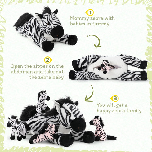 5pcs Set, 25 inch Tezituor Wildlife Zebra Stuffed Animals Realistic Stuffed Zebra with Babies for Boys Girls, Large