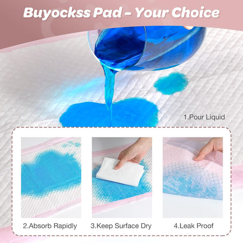 Buyockss 80 Count 18x18 Disposable Baby Changing Pads, Pink Super Absorbent Leakproof Quick-Drying, Soft Skin-Friendly