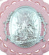 Moulded Acrylic Pink Crib Medal with Guardian Angel, 3 1/2 Inch for Baby Girl Nursery Decor